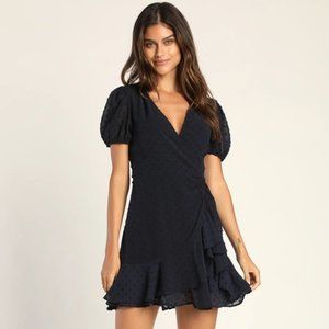 Daily Darling Navy Swiss Dot Ruffled Tie-Back Mini Dress